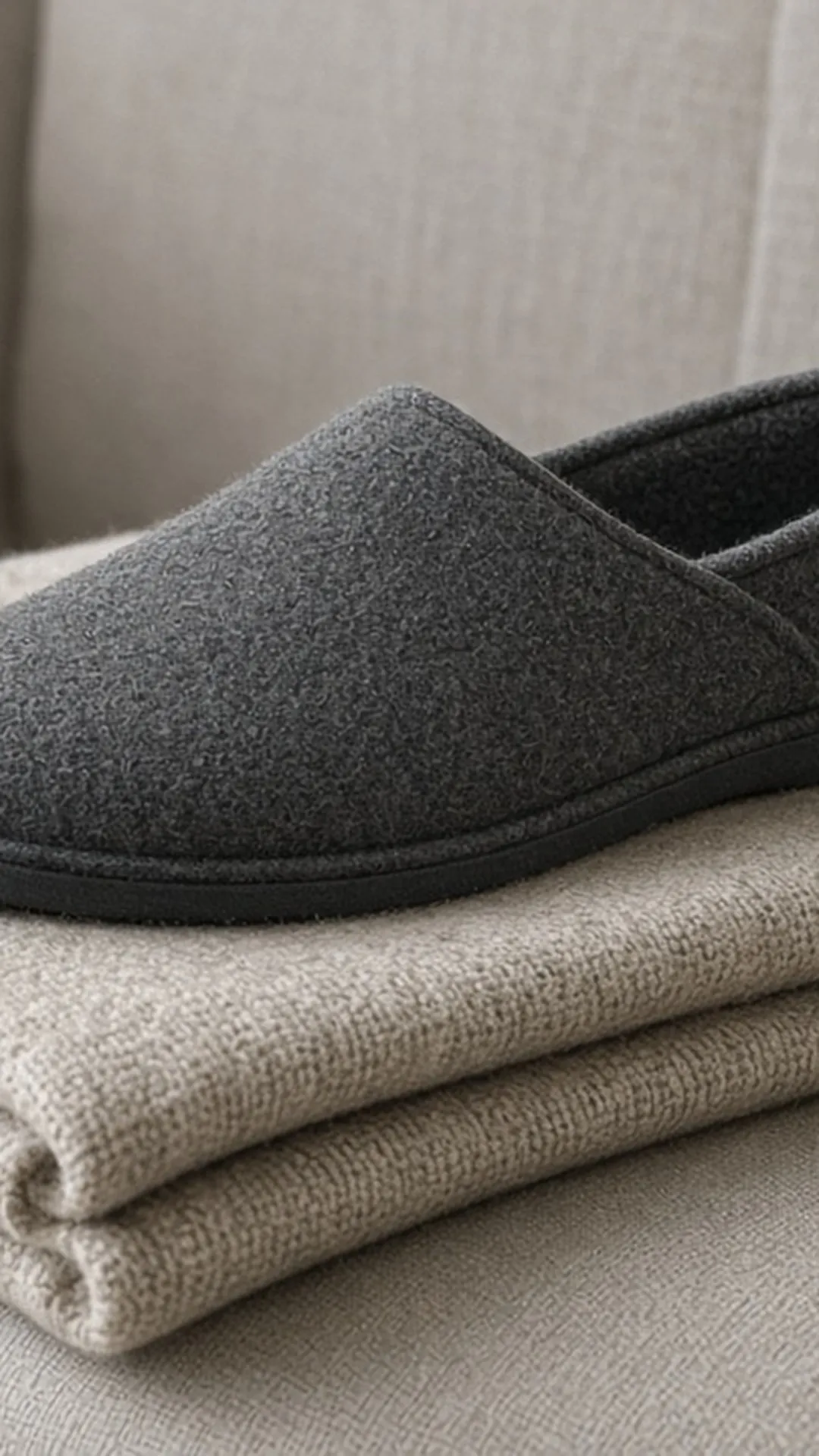 Grey felt slipper with folded wool throw