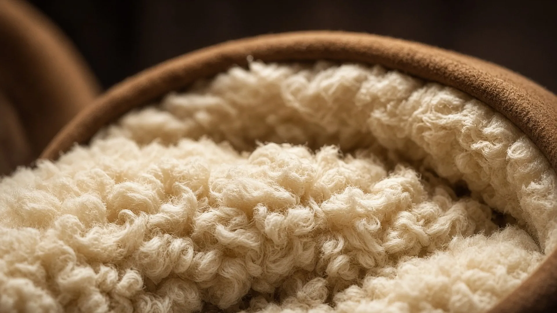 Close up of sheepskin lining pile