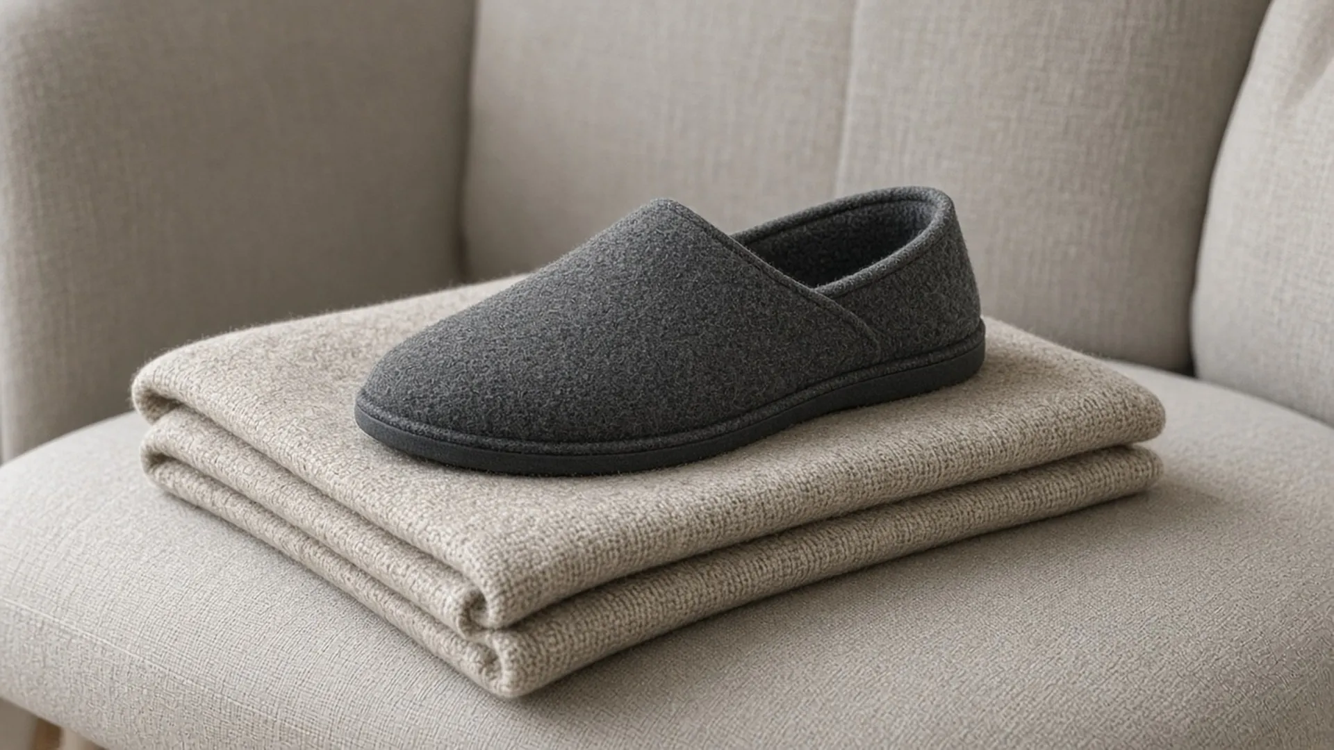 Grey felt slipper with folded wool throw