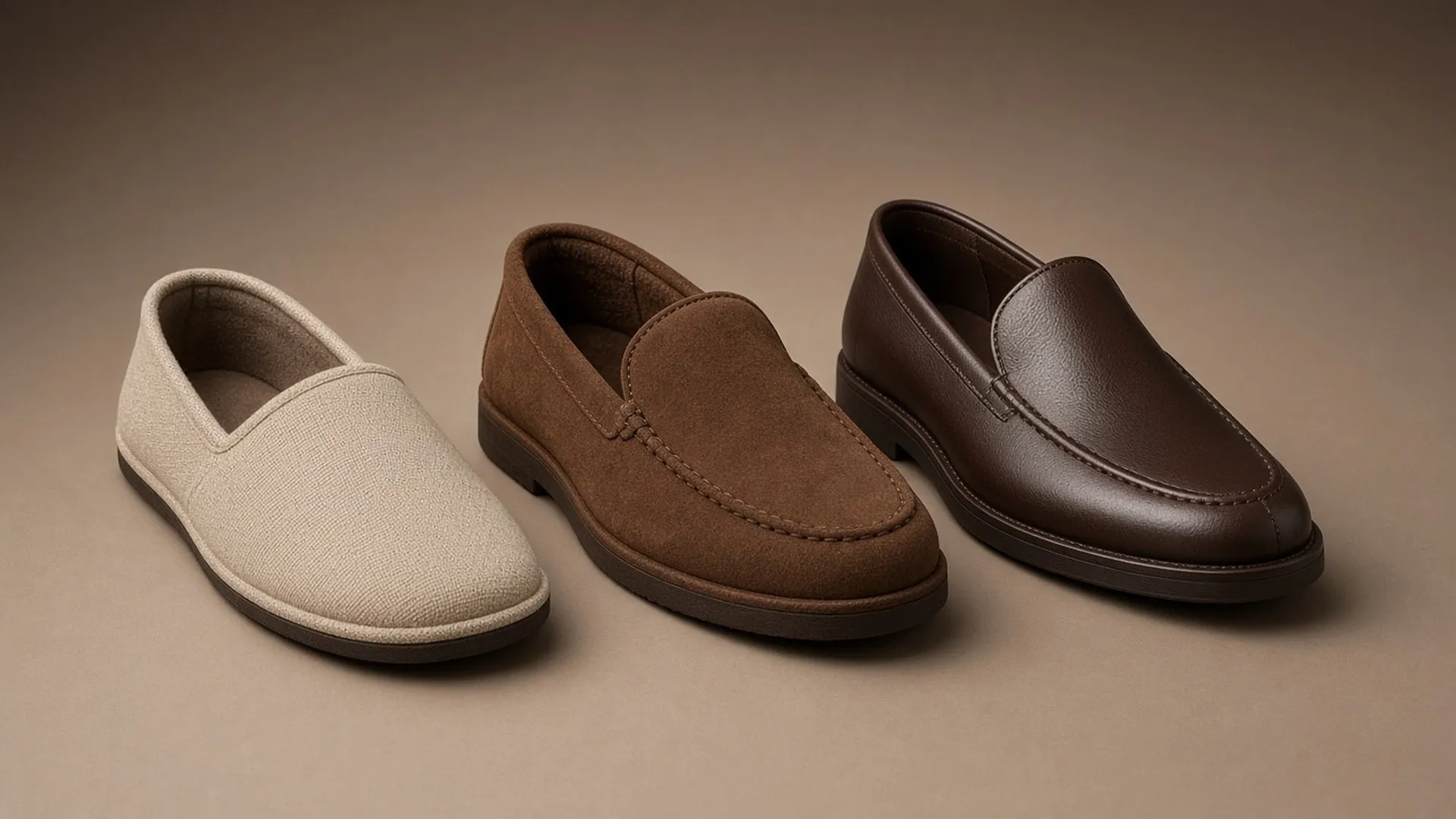 Three slippers by construction, plain backdrop
